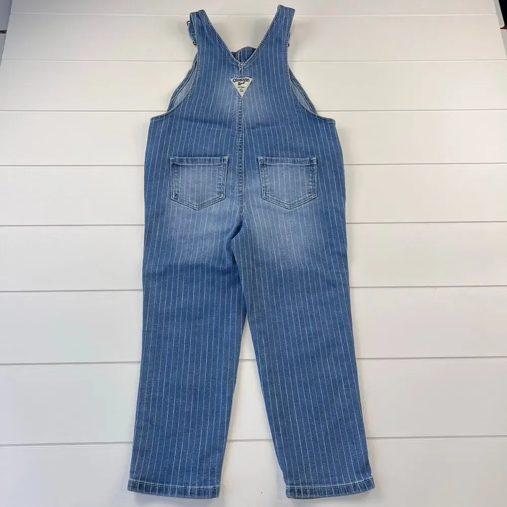 Oshkosh B’gosh Rainbow pinstripe Denim Jean Overalls Size 4T Girls